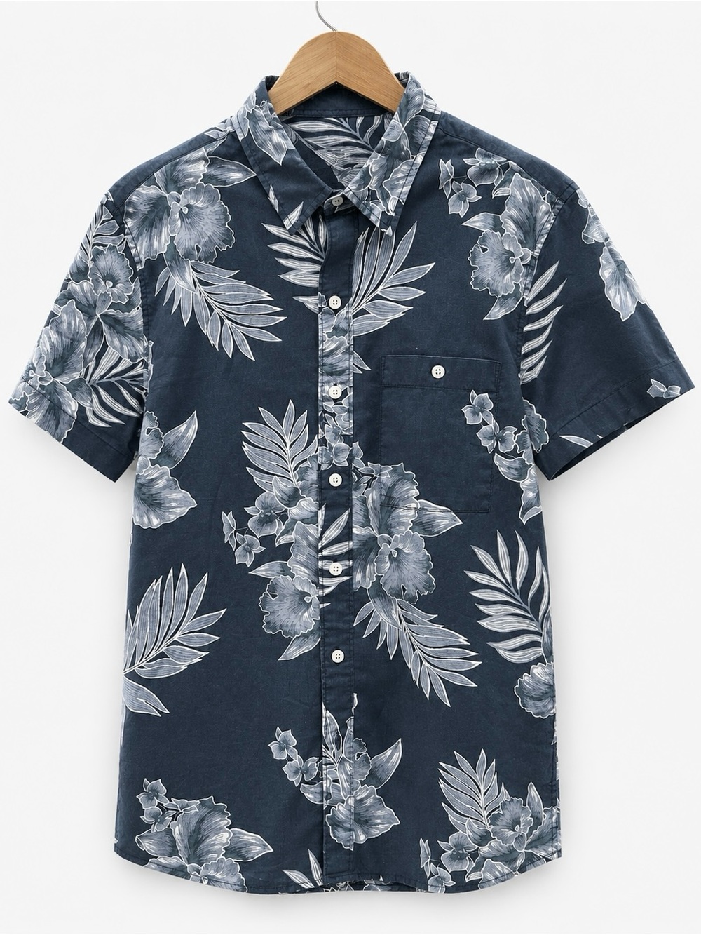 American Eagle Blue Floral Tropical Short Sleeve Button Down Shirt S Hawaiian